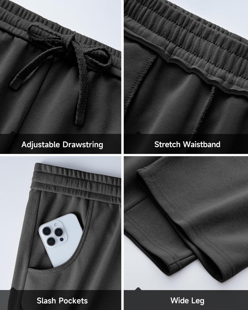 CANGHPGIN Mens Baggy Sweatpants Wide Leg Cotton Sweat Pants for Mens Lounge Pants with Pockets Black - Image 5