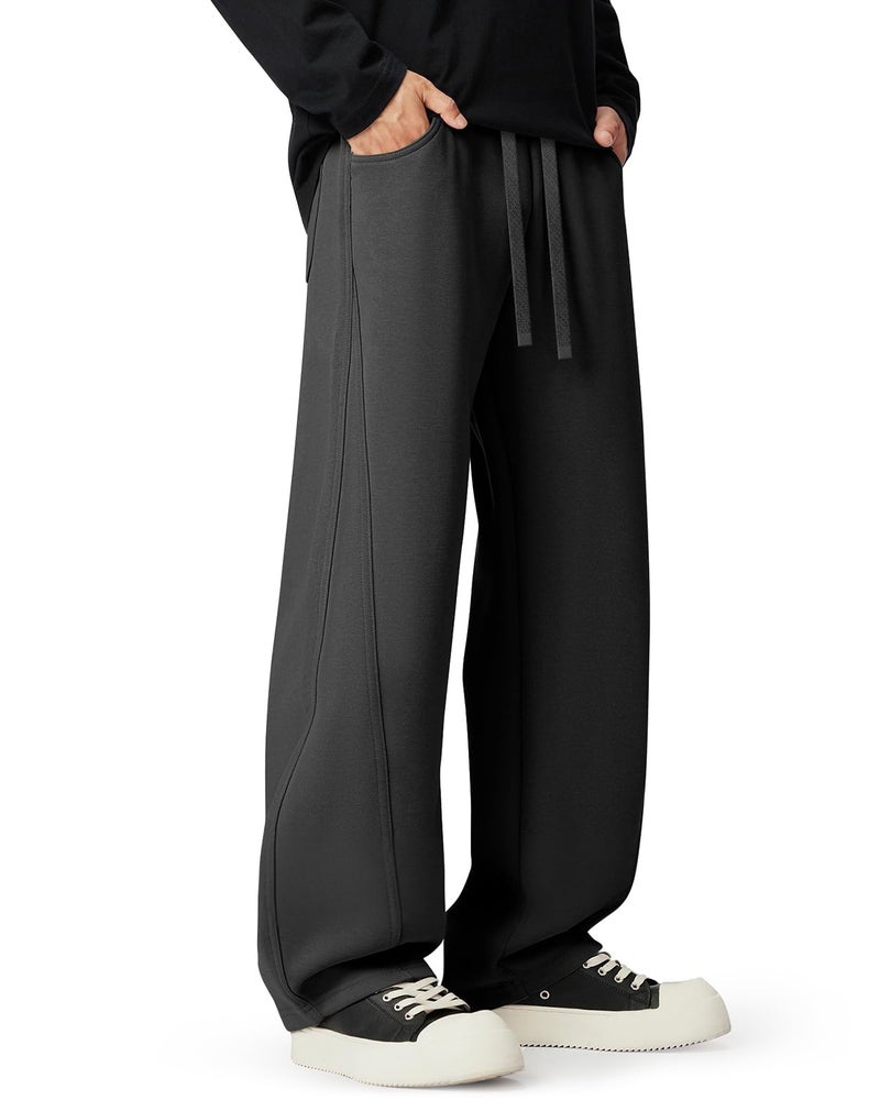 CANGHPGIN Mens Baggy Sweatpants Wide Leg Cotton Sweat Pants for Mens Lounge Pants with Pockets Black - Image 2