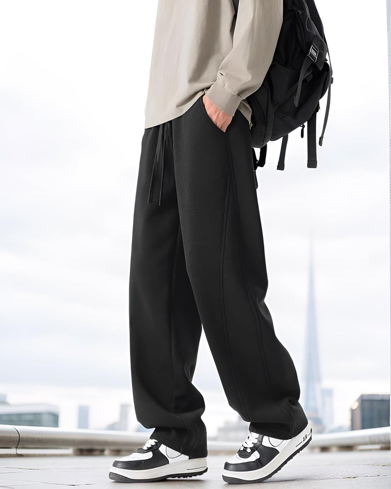 CANGHPGIN Mens Baggy Sweatpants Wide Leg Cotton Sweat Pants for Mens Lounge Pants with Pockets Black - Image 3