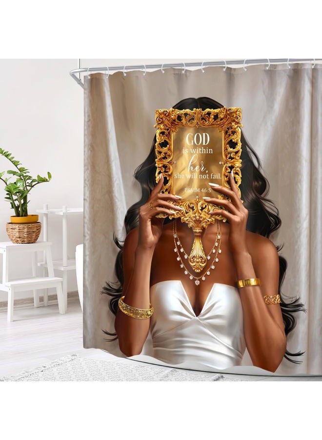 Cinbloo African American 60Wx72H Shower Curtain Black Girl Golden Mirrow Inspirational Quotes Modern Black Woman Fashion Positive Girly Bathroom Curtain Set Afro Lady Bath Bathroom Accessories Decor - Image 2