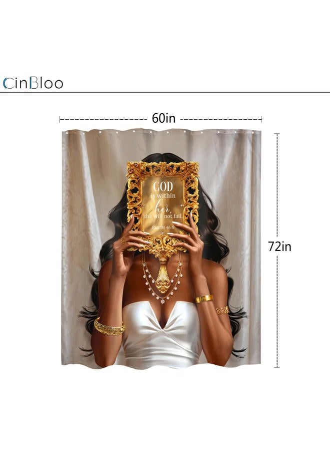 Cinbloo African American 60Wx72H Shower Curtain Black Girl Golden Mirrow Inspirational Quotes Modern Black Woman Fashion Positive Girly Bathroom Curtain Set Afro Lady Bath Bathroom Accessories Decor - Image 3