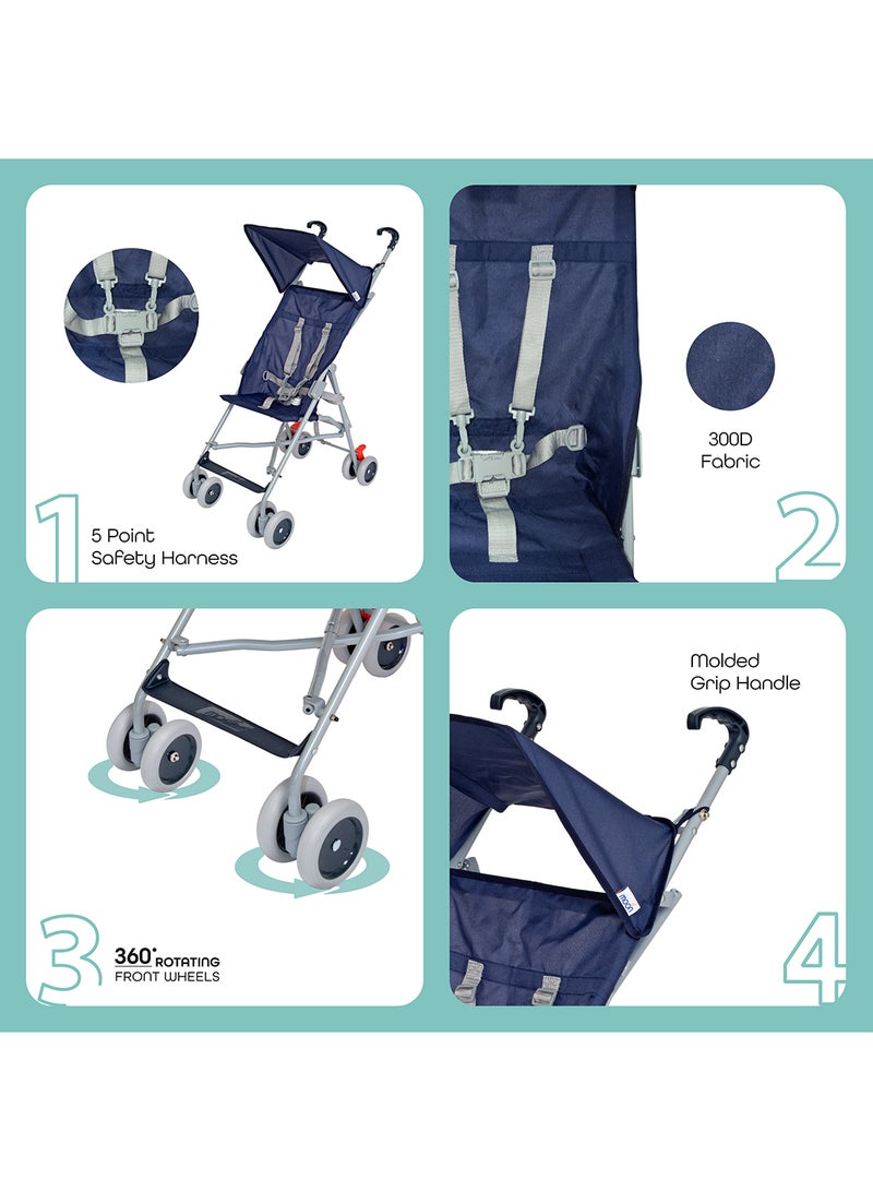Moon Jet Baby Stroller – Lightest Buggy with Umbrella Fold, Wide Canopy, Compact And Travel-Friendly, for Babies 6m to 3yrs (up to 15kg) – Dark Blue - Image 2
