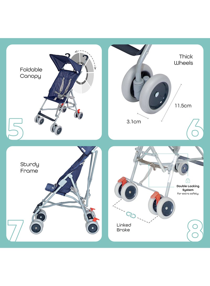 Moon Jet Baby Stroller – Lightest Buggy with Umbrella Fold, Wide Canopy, Compact And Travel-Friendly, for Babies 6m to 3yrs (up to 15kg) – Dark Blue - Image 3