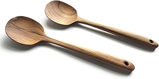 FAAY 2 Teak Serving Spoons, 9.5" Long Serving/Cooking Wooden Spoon, Salad Servers, Handcrafted from High Moist - Image 1