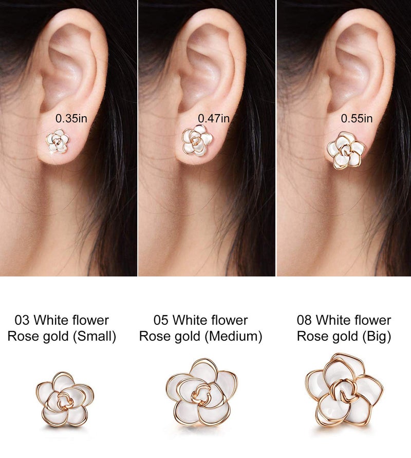 AllenCOCO Flower Stud Earrings Hypoallergenic for Women - 18K Gold Plated Rose Earrings for Sensitive Ears, Nickel Free (Large White) - Image 5