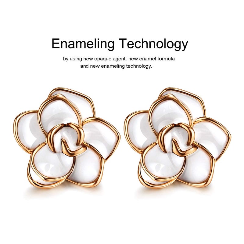 AllenCOCO Flower Stud Earrings Hypoallergenic for Women - 18K Gold Plated Rose Earrings for Sensitive Ears, Nickel Free (Large White) - Image 4