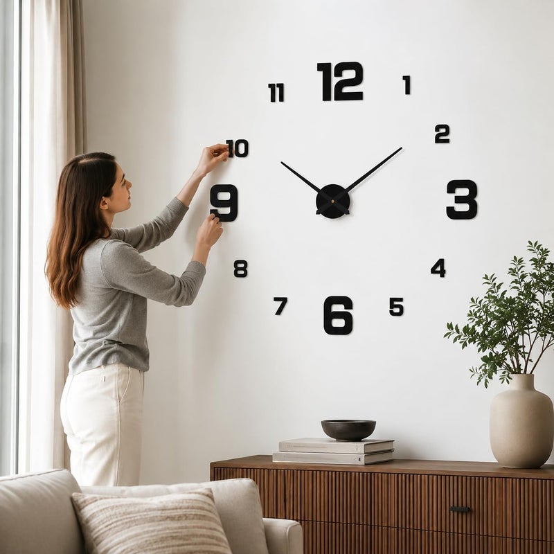 sulfar 3D Wall Clock, Frameless DIY Large Wall Clock Stickers, Acrylic Sticker Wall Clock Modern Design Clock, DIY Wall Decoration - Image 4