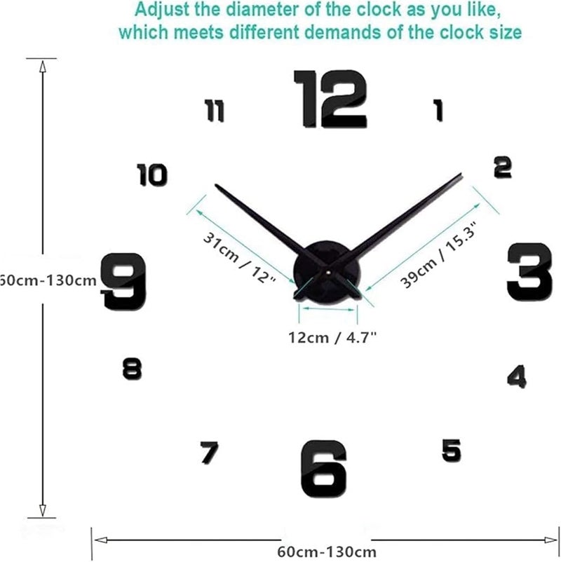 sulfar 3D Wall Clock, Frameless DIY Large Wall Clock Stickers, Acrylic Sticker Wall Clock Modern Design Clock, DIY Wall Decoration - Image 3