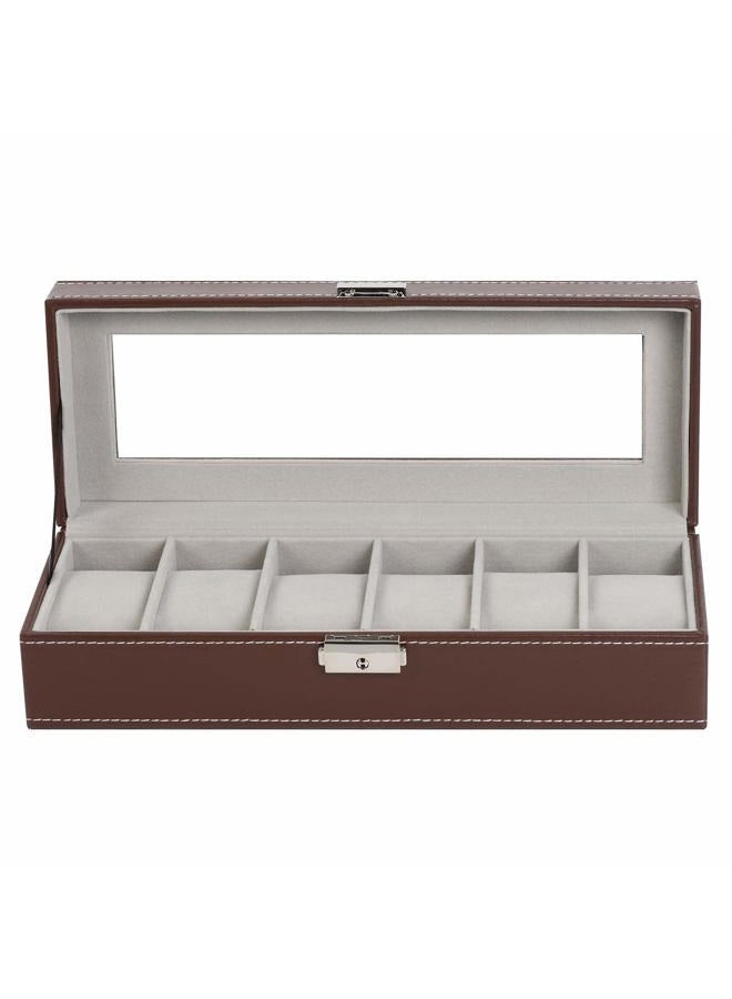 NEX Watch Case, 6 Slot Leather Watch Box Display Case Organizer Glass Jewelry Storage - Image 3