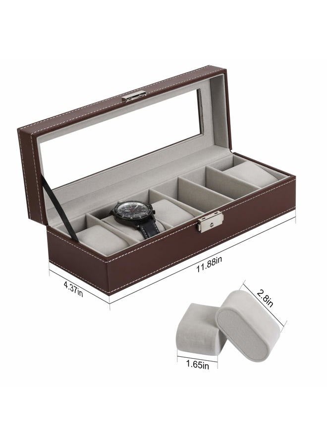 NEX Watch Case, 6 Slot Leather Watch Box Display Case Organizer Glass Jewelry Storage - Image 2