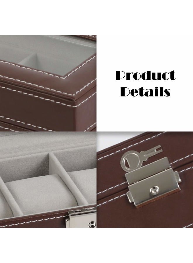 NEX Watch Case, 6 Slot Leather Watch Box Display Case Organizer Glass Jewelry Storage - Image 5