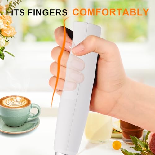 YUSWKO White Handheld Milk Frother Wand for Coffee, Rechargeable Electric Whisk with 3 Heads 3 Speeds Drink Mixer Coffee Frother For Latte, Cappuccino, Hot Chocolate, Egg - Image 5