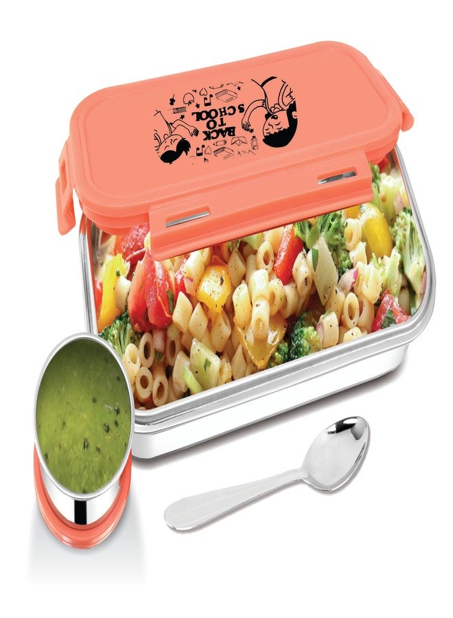 Silvester Stainless Steel Lunch Box with Leak Resistant Lid and Spoon Compact Bento Lunch Container for Office School Travel Durable Food Storage Box with Small Side Container Blue (RED)