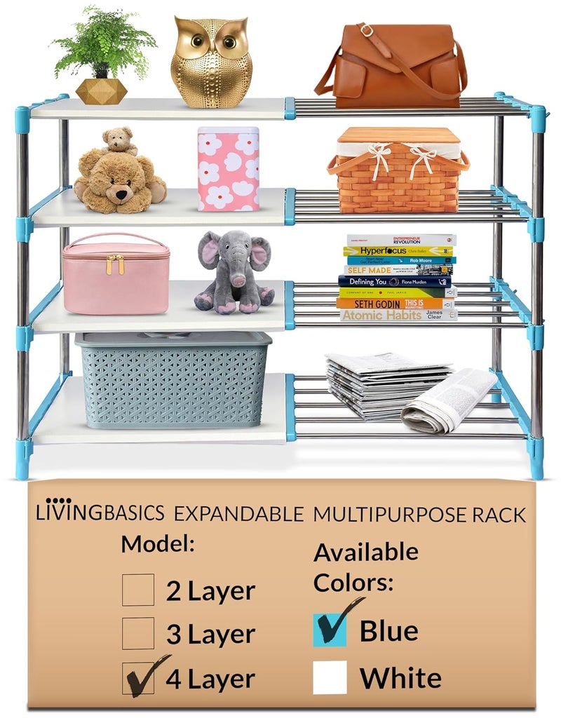 LIVINGBASICS Plastic Multipurpose Storage Rack For KitchenClothesBookshelfShoes Stand 4 Layer Cyan Blue MultiPurpose Rack - Image 1