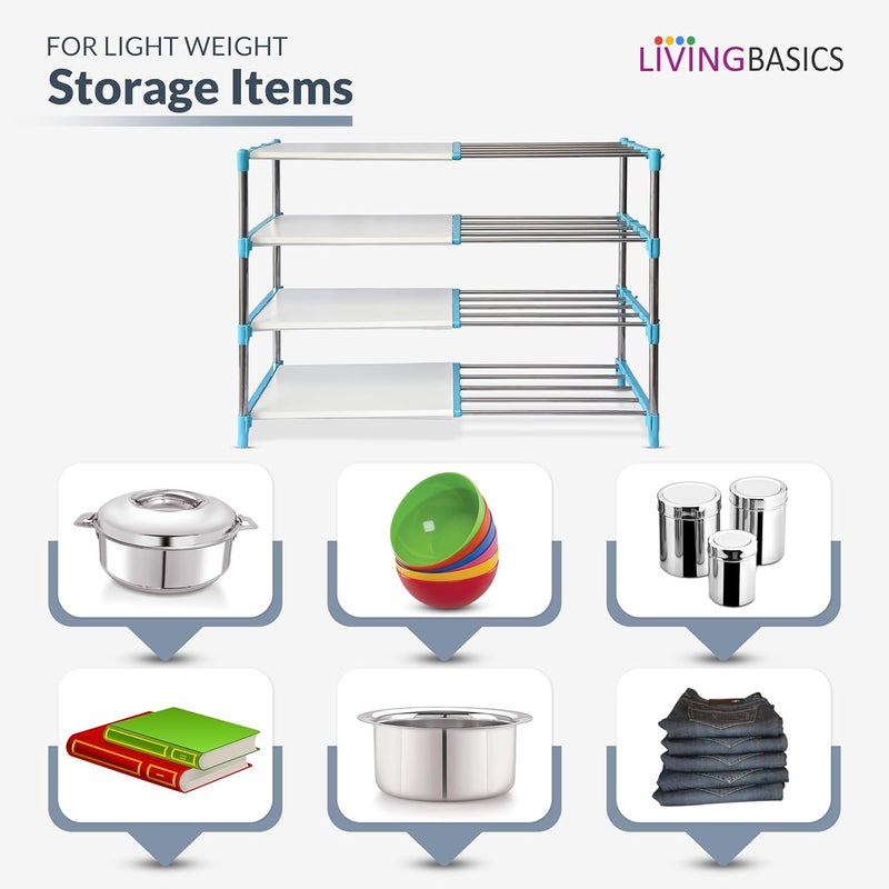 LIVINGBASICS Plastic Multipurpose Storage Rack For KitchenClothesBookshelfShoes Stand 4 Layer Cyan Blue MultiPurpose Rack - Image 5