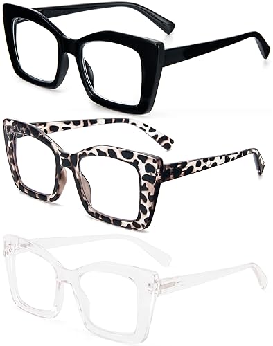REAVEE 3 Pack Oversized Square Reading Glasses Oprah Style for Women Blue Light Blocking Large Frame Computer Designer Fashion Readers with Spring Hinge BlackTransparent TortoiseClear125 - Image 5