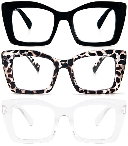 REAVEE 3 Pack Oversized Square Reading Glasses Oprah Style for Women Blue Light Blocking Large Frame Computer Designer Fashion Readers with Spring Hinge BlackTransparent TortoiseClear125 - Image 2