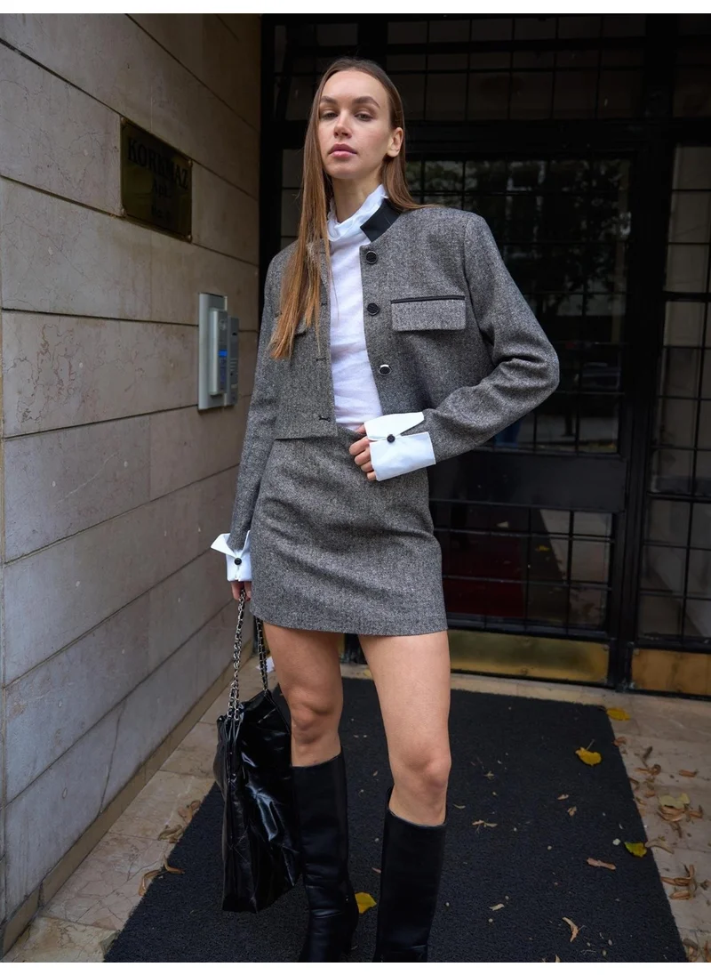 جاستي Fishbone Pattern Mini Skirt Black