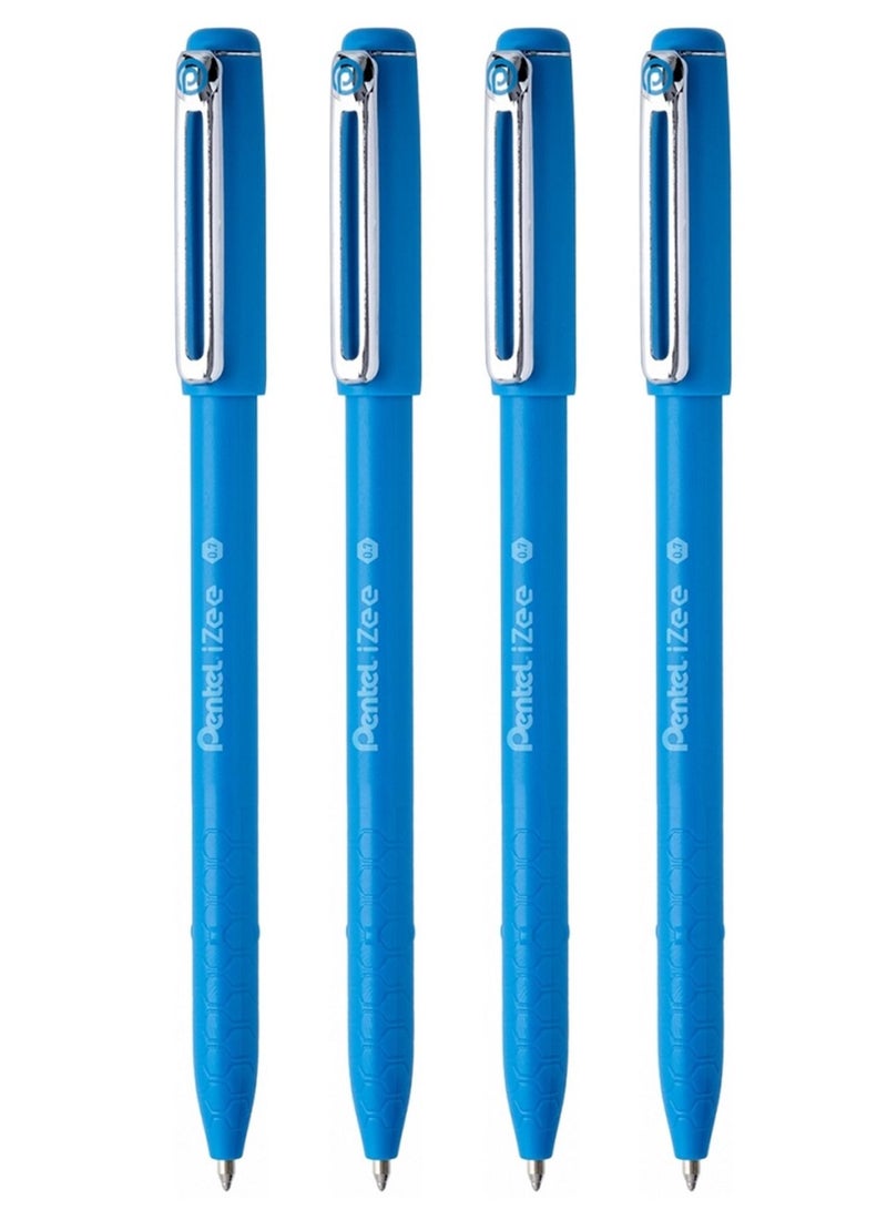 Pentel 4-Piece Izee Ballpoint Pen 0.7mm Tip Sky Blue Ink - Image 1