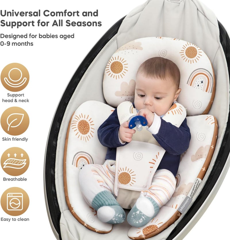 Mamatepe إدراج الرضيع متوافق مع 4moms Mamaroo و Graco Swing ومقعد السيارة للرضع - وسادة دعم الرأس والجسم للرضع حديثي الولادة، تصميم قابل للعكس، قماش ناعم قابل للتنفس - Image 2