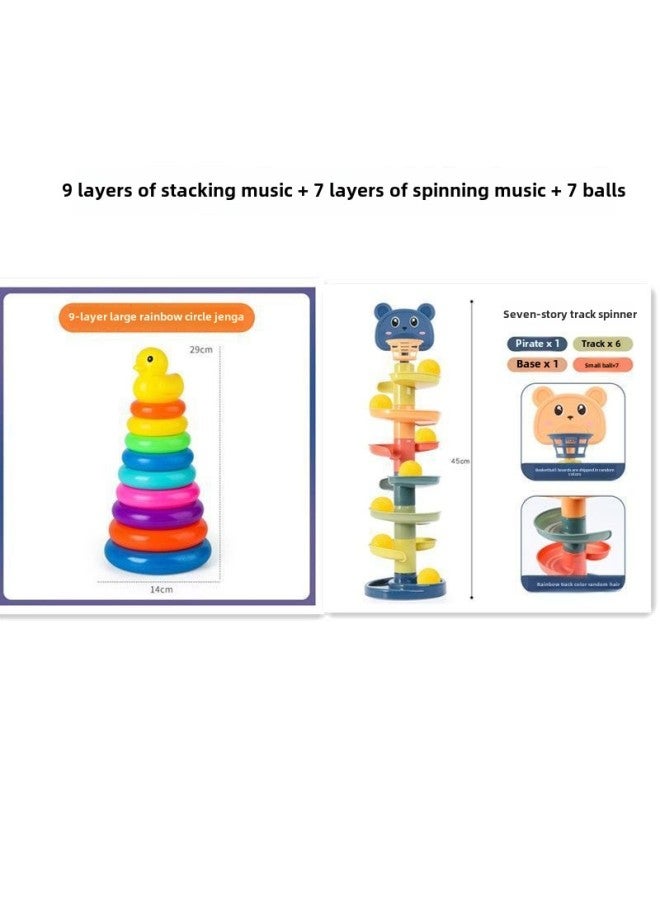 Baby Development Intelligence Rainbow Tower Ring Stacking Music Early Education 0-1-2 Years Old Baby Tumbler Toy-Color:9 Layers Of Stacking Music + 7 Layers Of Zhuanzhuan Music + 7 Balls - Image 1