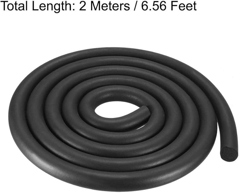 Black Foam Rubber Seal Weather Strip 16mm Diameter 2 Meters Long - Image 1