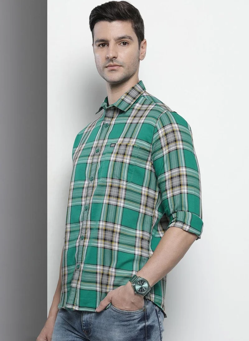 ذا انديان كراج كو Men Regular Fit Checkered Full Sleeves Spread Collar Casual Shirt