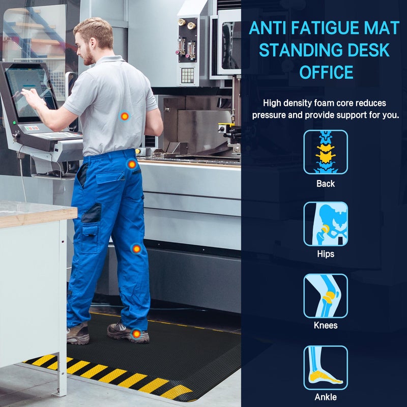FEATOL Anti Fatigue Mat Industrial, Ergonomic Standing Floor Mat for Work for Stand -Safety Support for Leg & Back Pain(Yellow Border, 24" x 70", 1PC) - Image 3