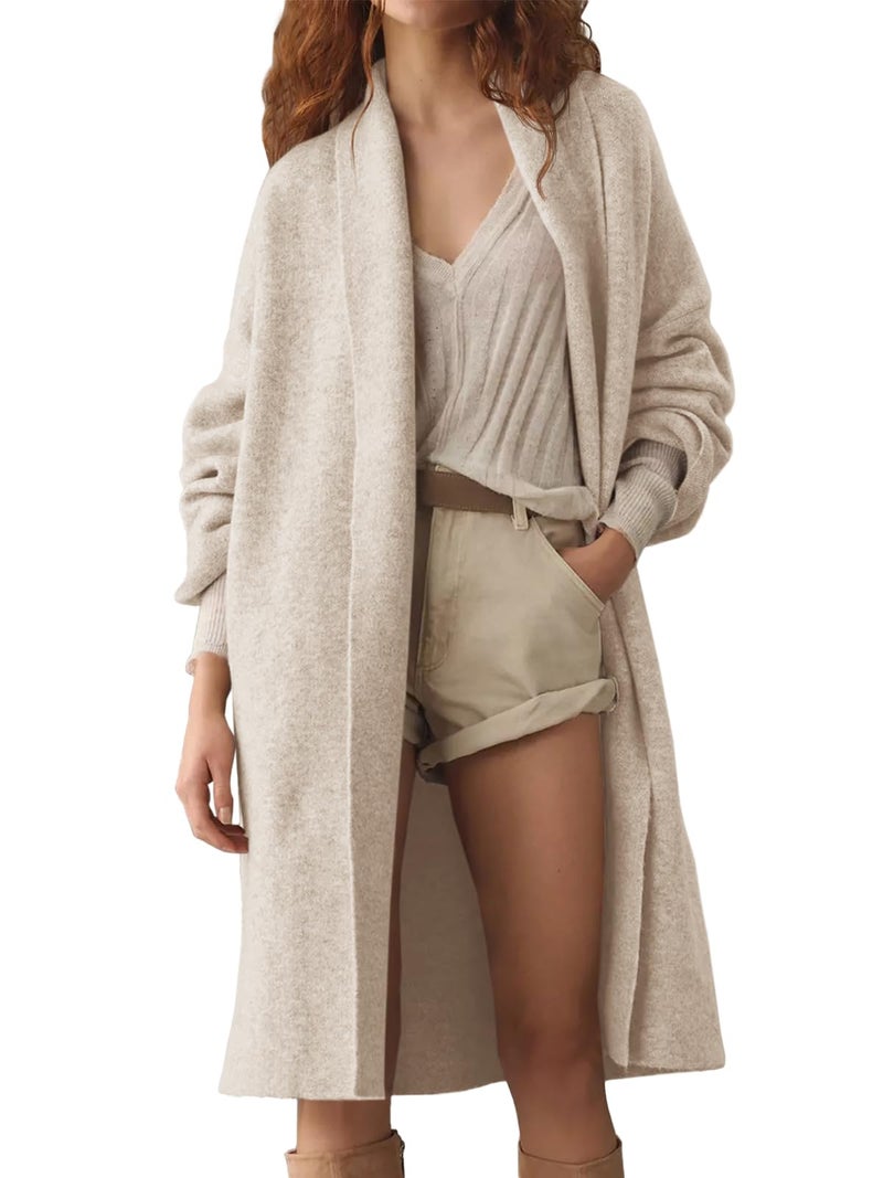 Saodimallsu Womens Long Cardigan Sweaters Chunky Open Front Oversized Slouchy Knit Fall Trendy Coatigan Jackets Apricot - Image 2