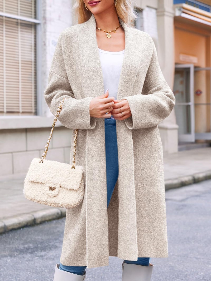 Saodimallsu Womens Long Cardigan Sweaters Chunky Open Front Oversized Slouchy Knit Fall Trendy Coatigan Jackets Apricot - Image 3