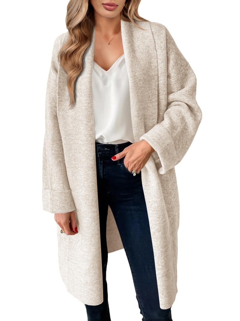 Saodimallsu Womens Long Cardigan Sweaters Chunky Open Front Oversized Slouchy Knit Fall Trendy Coatigan Jackets Apricot - Image 1
