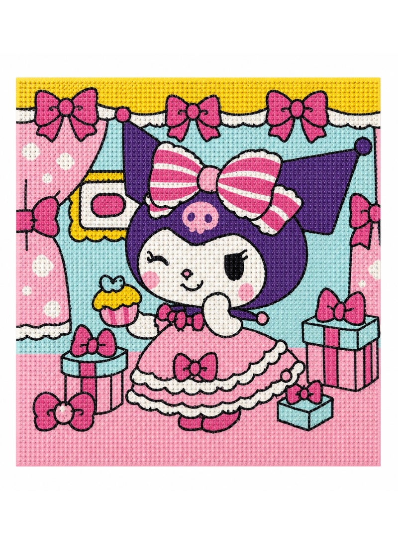 Kuromi Inspired – Cute Cat in a Pink Bow Dress with Gifts and Cupcake in Pink & Purple Colors – Diamond Painting 30×30 cm