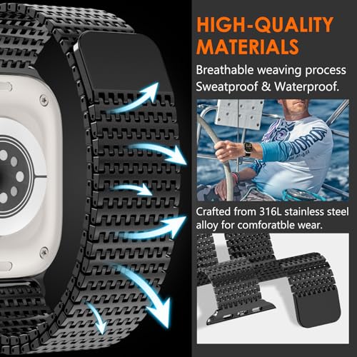 NewWays for Apple Watch Metal Bands Ultra 2 49mm 46mm Series 10 45mm 44mm Stainless Steel Mesh Loop Magnetic Clasp iWatch Band UltraUltra 2 Series10 9 8 7 6 5 4 for Men Women Black - Image 3