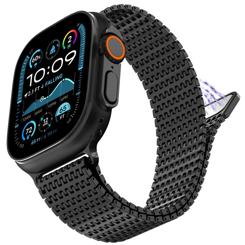 NewWays for Apple Watch Metal Bands Ultra 2 49mm 46mm Series 10 45mm 44mm Stainless Steel Mesh Loop Magnetic Clasp iWatch Band UltraUltra 2 Series10 9 8 7 6 5 4 for Men Women Black - Image 2