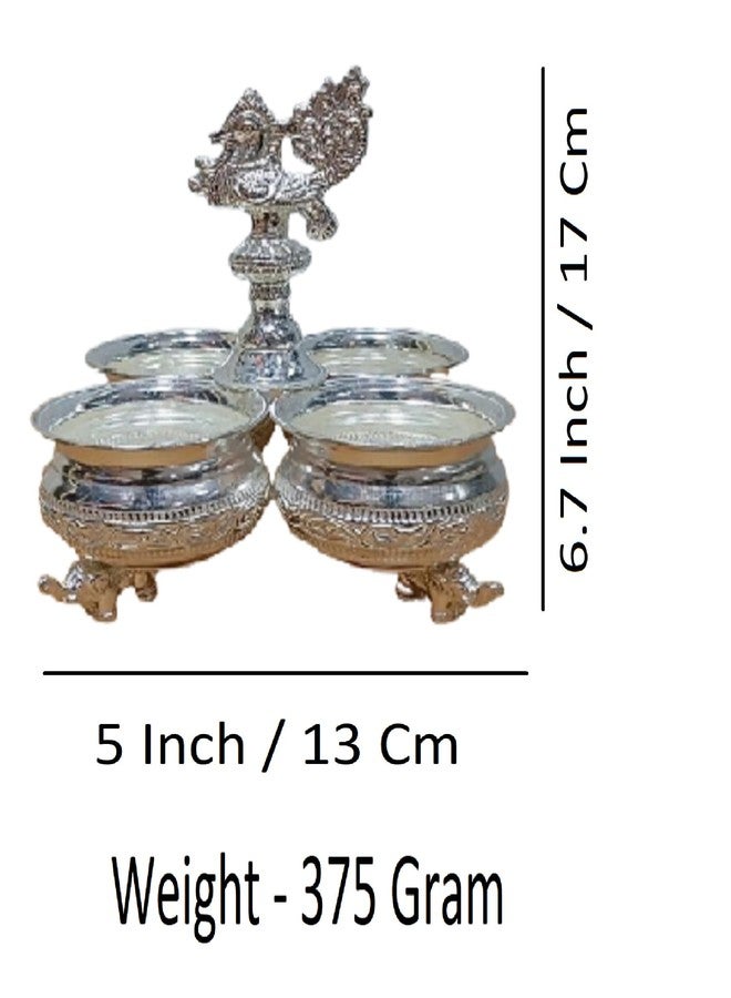 Sigaram Silver-Plated Brass Panch Kumkum Cup with Peacock Handle | 4-Cup Haldi Kumkum Holder, for Home Pooja Decore K4496, Height 17 cm, Weight 375g - Image 4