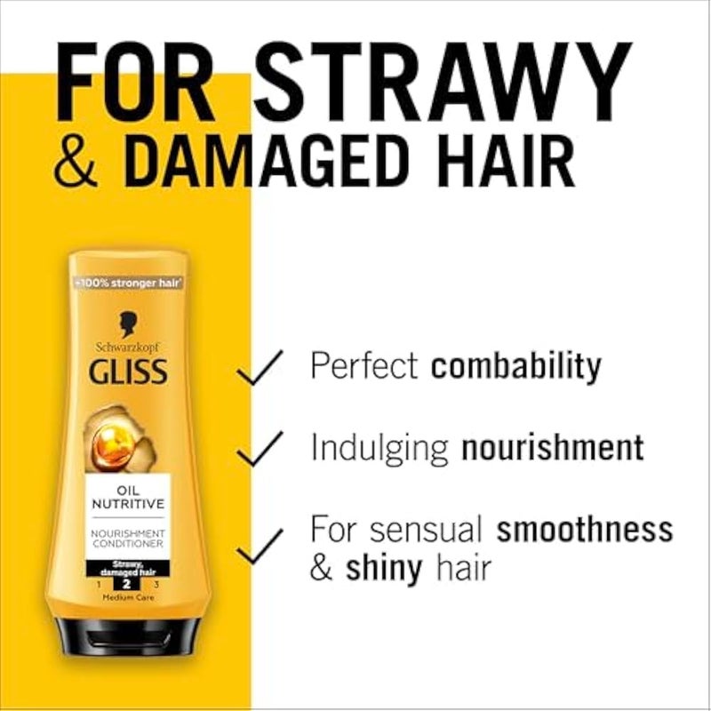 Gliss Oil Nutritive Nourishment Conditioner, 360ml — Treat your hair to rich nourishment with this conditioner, packed with essential oils for smooth, lustrous locks - Image 3