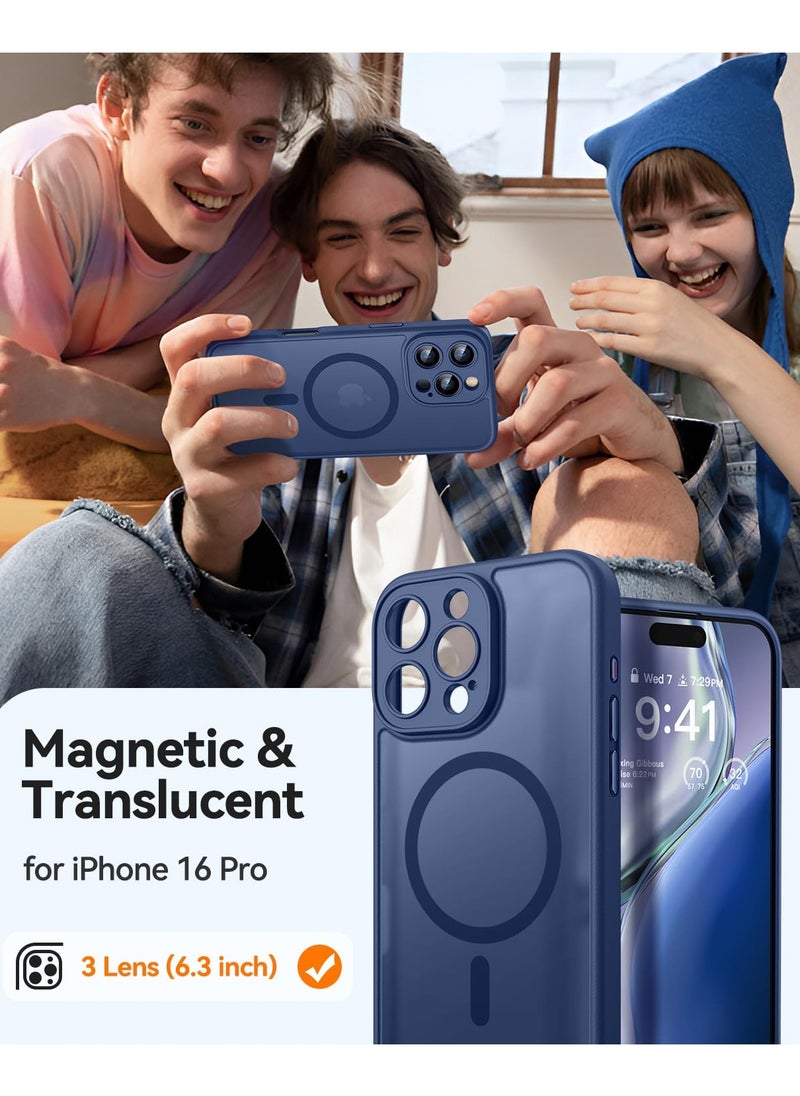 Magnetic Compatible with iPhone 16 Pro Case, Upgraded [Full Camera Protection] [Compatible with Magsafe] [Translucent Matte] Shockproof Protective Phone Case Cover 6.3 Inch - Blue