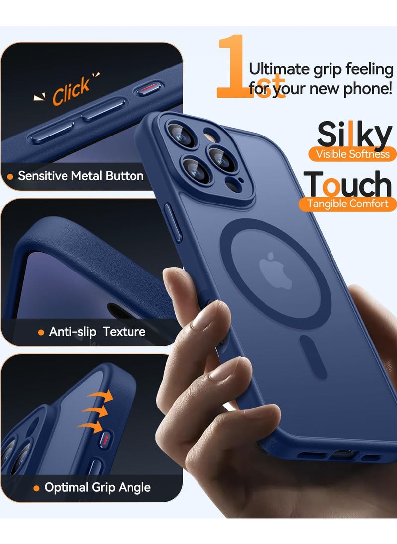 Magnetic Compatible with iPhone 16 Pro Case, Upgraded [Full Camera Protection] [Compatible with Magsafe] [Translucent Matte] Shockproof Protective Phone Case Cover 6.3 Inch - Blue