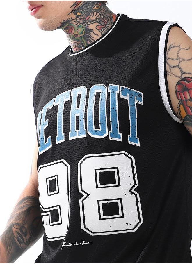 Hubberholme Men Streetletics Mesh Printed Oversized Sleeveless Fit T-Shirt & Shorts Co-ord Set  - Image 4