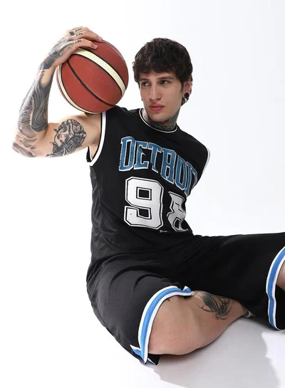 هوبرهولمي طقم رجالي تي شيرت وشورت بطباعة شبكية واسع بلا أكمام