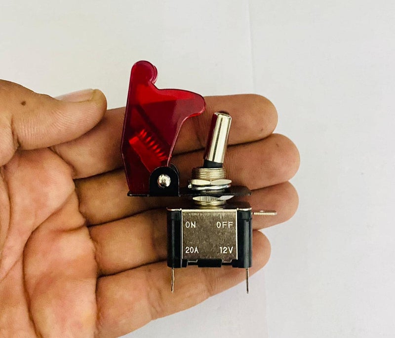 AUTO MT ROCKER PILOT ToggleSwitch WiTH Aircraft Safety Cover Rocker Toggle Switch 12V 20A ON/Off ToggleSwitch LED Light Illuminated 3Pin for All Vehicles (RED PILOT Rocker Toggle Switch) - Image 1