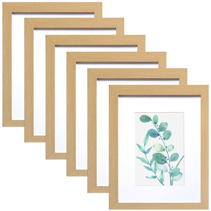 8X10 PICTURE FRAME NATURAL WOODGRAIN SET OF 6 DISPLAY PICTURES 5X7 WITH MAT OR 8X10 WITHOUT MAT