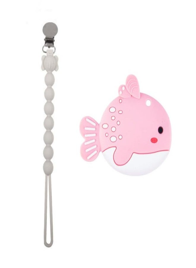 Rukan Pacifier Clip & Teether Toy - Multi-Textured, BPA Free Silicone for Babies 6-12 Months (White/Pink) - Image 1