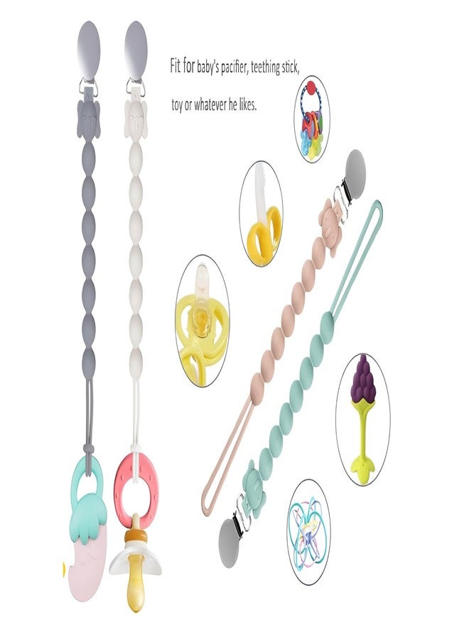 Rukan Pacifier Clip & Teether Toy - Multi-Textured, BPA Free Silicone for Babies 6-12 Months (White/Pink) - Image 3