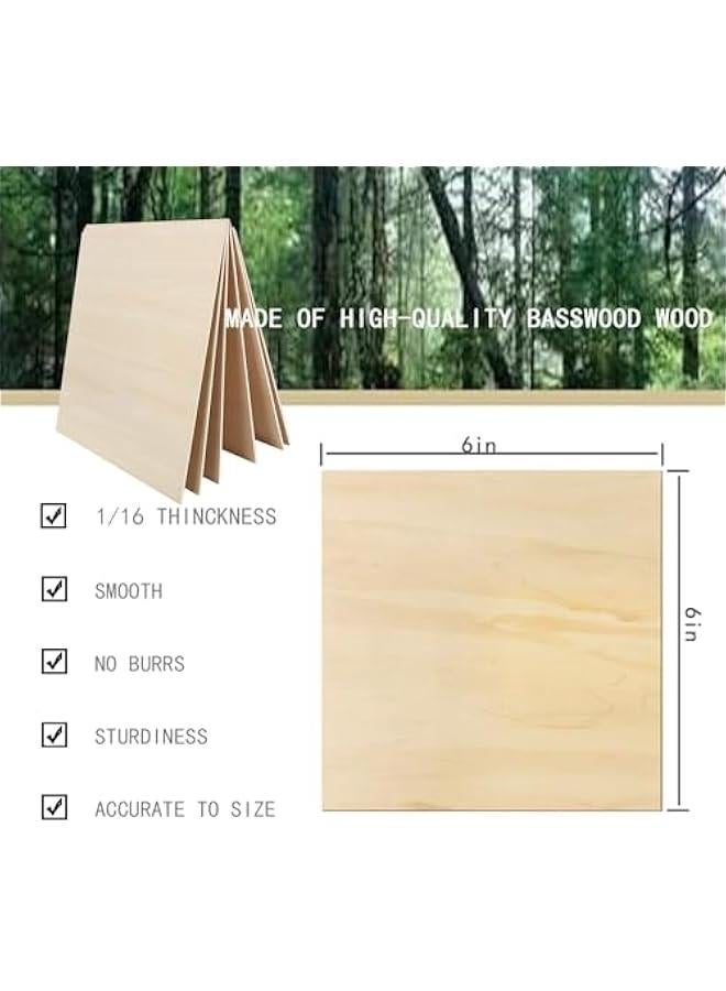 Arabest Unfinished Wood Pieces,18 Pack Basswood Sheets 1/16 Thin Plywood Wood Sheets for Crafts,Perfect for Architectural Models, Wooden DIY Ornaments, Laser, Wood Burning and CNC Cutting(152 x152 x 1.5mm) - Image 2