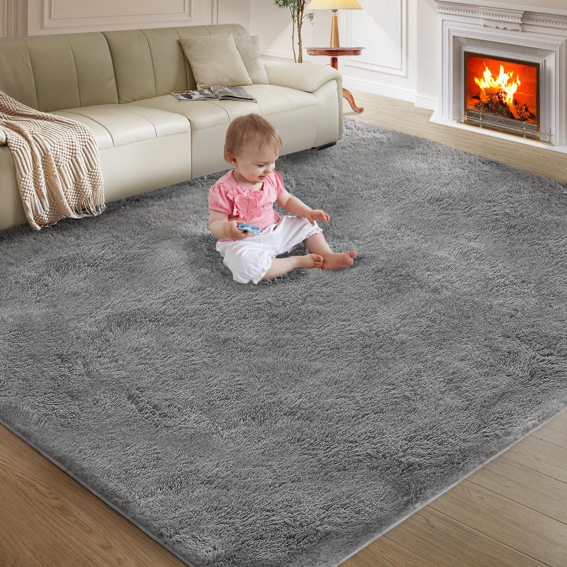 Fairblink 5X8 Ultra Soft Rug for Living Room, 5X8 Fluffy Shag Area Rug for Bedroom, Modern Shaggy Carpets Fuzzy Rug for Teens Dorm Nursery Home Decor Aesthetic, Upgrade Anti-Skid Durable, Grey - Image 1