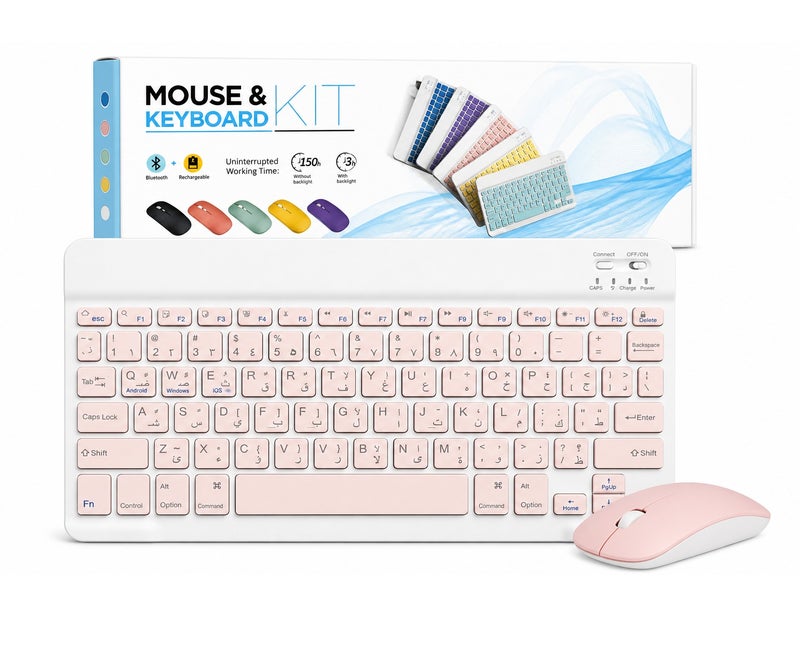 VENDIX Wireless Keyboard and Mouse Combo Arabic English Bluetooth Rechargeable Slim Portable Keyboard for Tablet iPad Laptop Windows Android iOS - Image 4