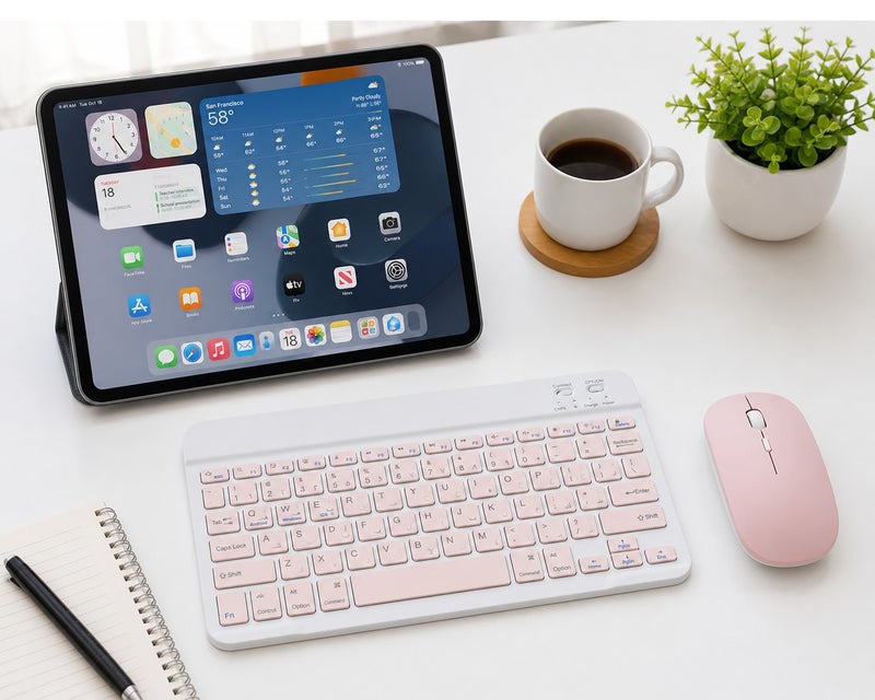 VENDIX Wireless Keyboard and Mouse Combo Arabic English Bluetooth Rechargeable Slim Portable Keyboard for Tablet iPad Laptop Windows Android iOS - Image 3