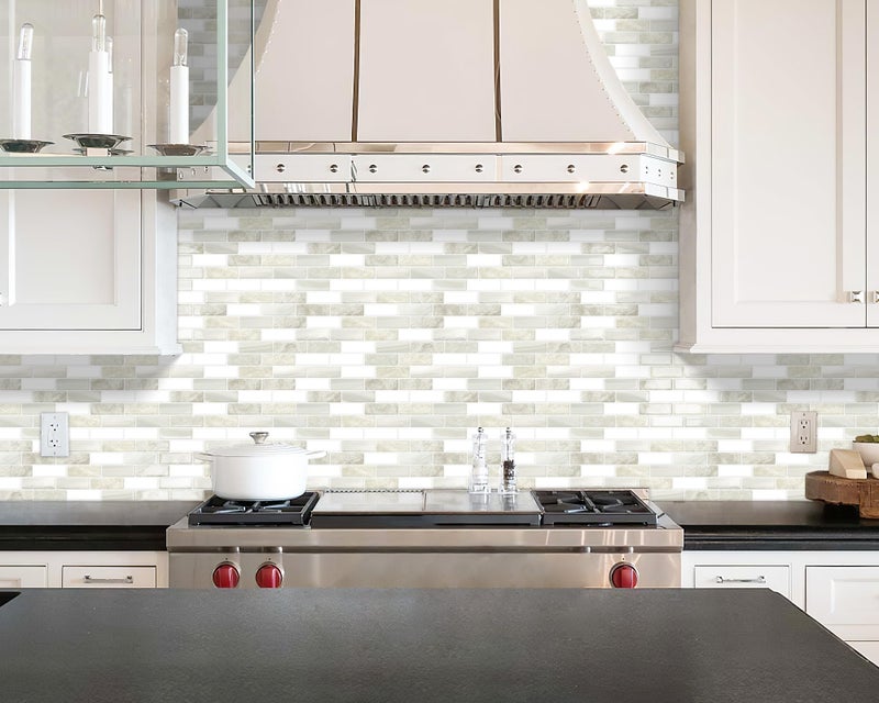 Tiwoos Thick Peel and Stick Backsplash Tile 12"x12" Kitchen Bathroom Self Adhesive Wall Tiles Beige & White (10-Sheet) - Image 4