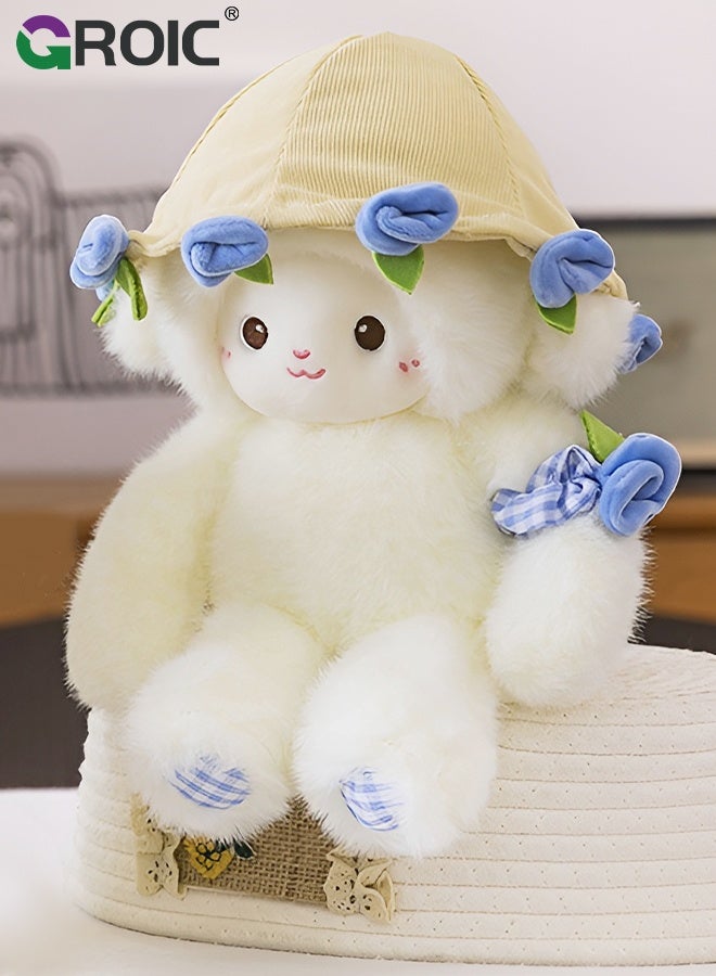 GROIC 30CM Lamb Plush Toy, Magnetic Stuffed Animal with Floral Hat, Soft Fluffy Sheep Doll for Kids and Adults, Cute Gift for Girls and Flower Lovers, Ultra Soft and Interactive Cuddly Toy, Blue Rose Plush Toy - Image 3